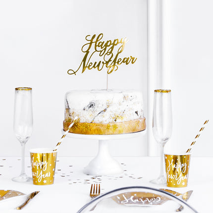 Topper na tort Szczęśliwego Nowego Roku Złoty 24cm