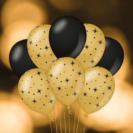 Złote czarne balony gwiazdki 30cm 6szt