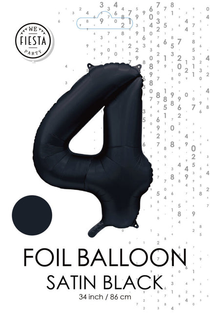 Czarny balon foliowy 4 lata połysk 86 cm