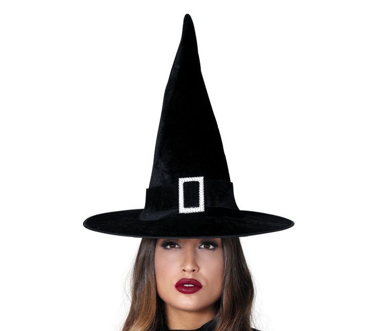 Kapelusz czarownicy na Halloween czarny aksamit
