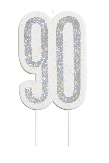 Świeca 90 Years Glitter Silver 8,5 cm