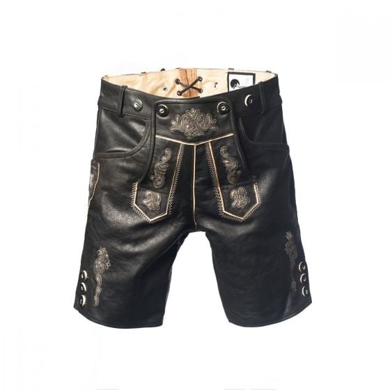Skórzane krótkie buty Lederhose w kolorze czarnym z paskiem