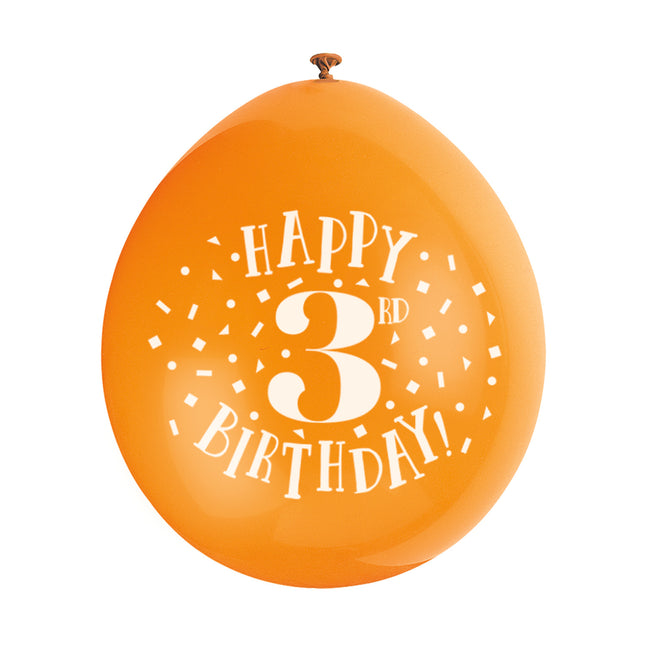 Balony Happy Birthday 3 lata 28cm 10szt