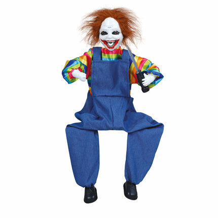 Halloweenowa lalka klaun ze światłem i dźwiękiem 70 cm
