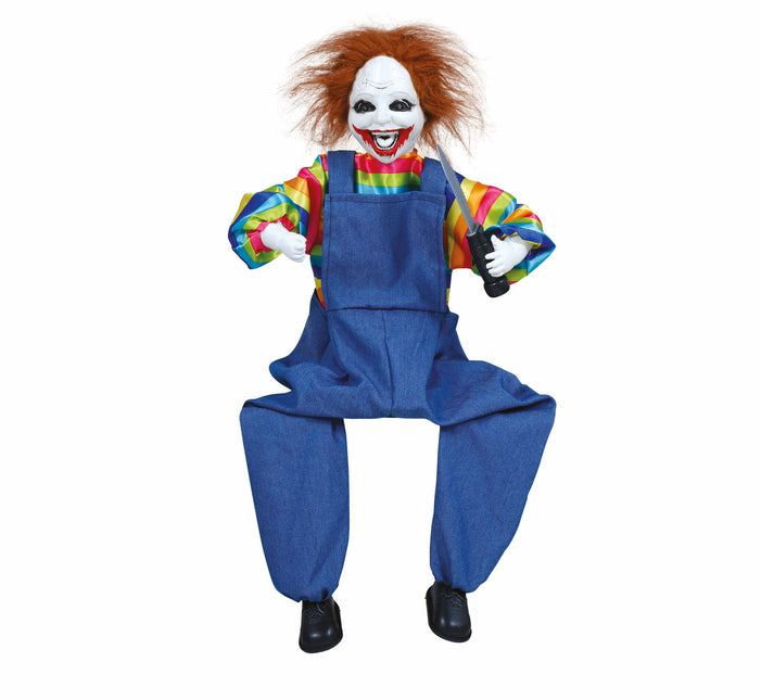 Halloweenowa lalka klaun ze światłem i dźwiękiem 70 cm
