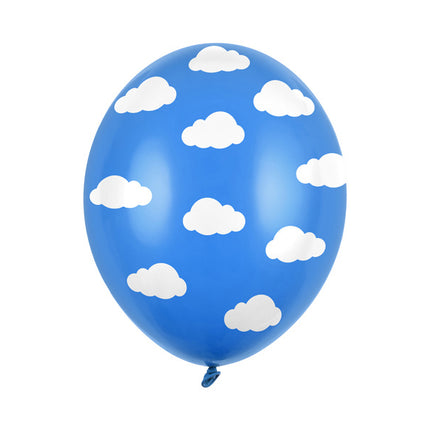 Balony niebieskie białe chmury 30cm 6szt