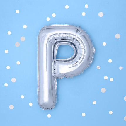 Balon foliowy litera P srebrny pusty 35 cm