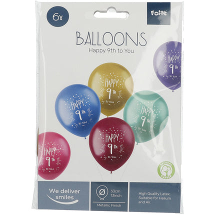 Balony 9 latHappy 9th 33cm 6szt