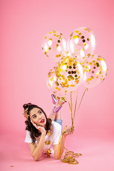 Balony z konfetti Gold Deluxe 30cm 6szt