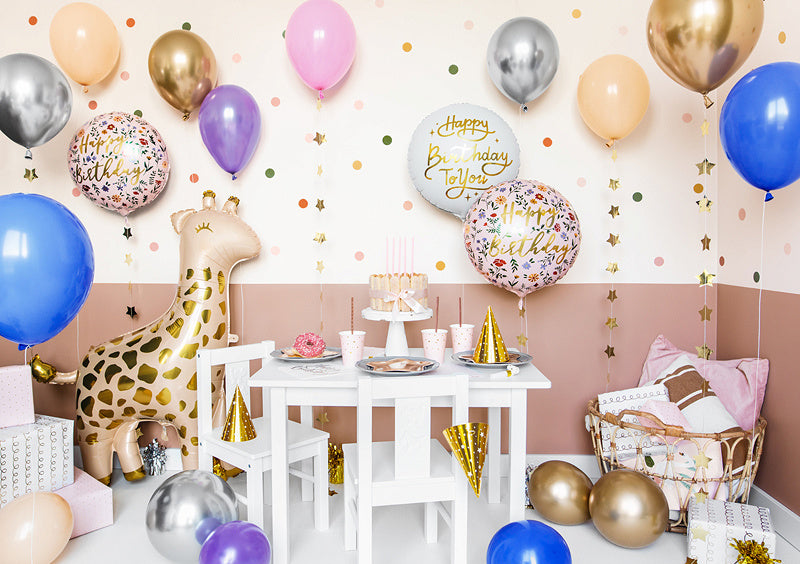 Balon helowy Happy Birthday Kwiaty Różowy Pusty 45cm