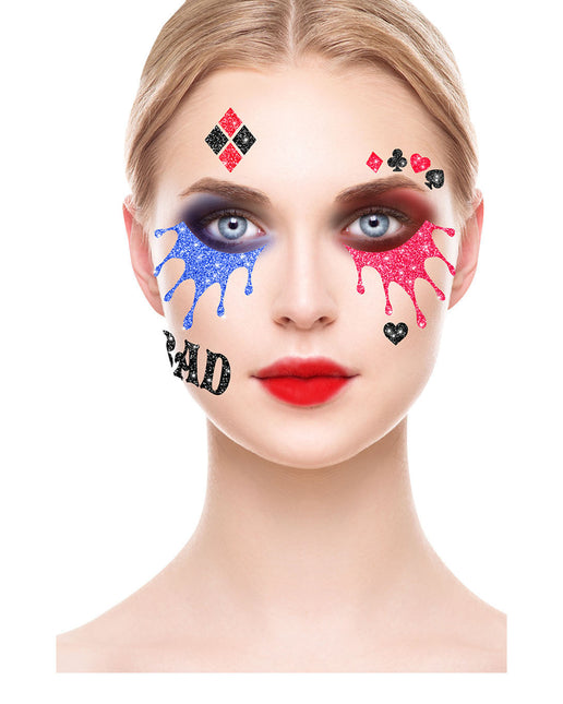 Naklejki na twarz Harley Quinn z brokatem 20 cm