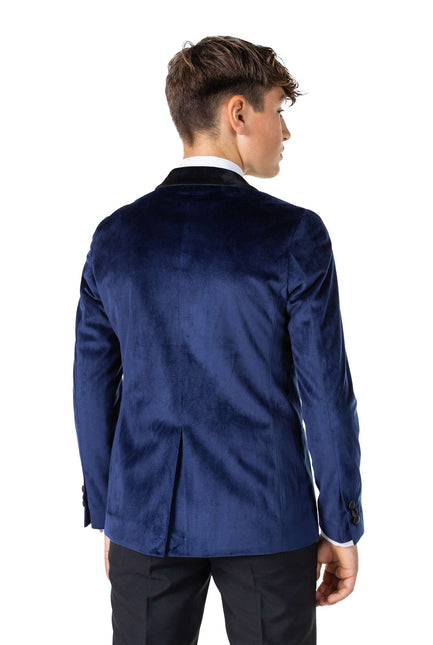 Ciemnoniebieska aksamitna marynarka chłopięca dla nastolatków <tc>OppoSuits</tc>