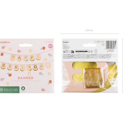 Girlanda z literkami Happy Birthday różowa 1,5 m