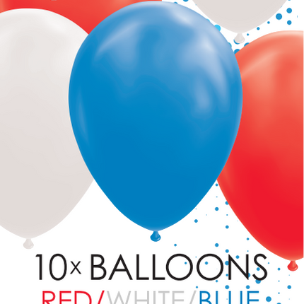 Czerwone białe niebieskie balony 30cm 10szt