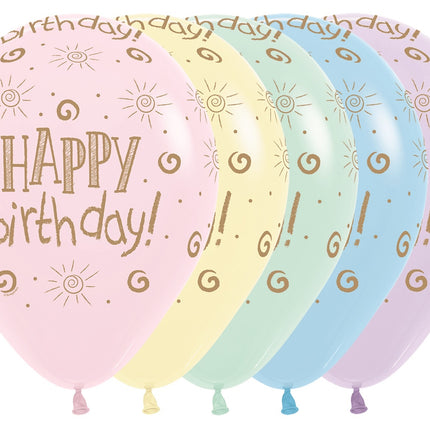 Balony Happy Birthday Sun Pastel Matte Mix 30cm 25szt