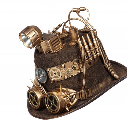 Steampunkowy kapelusz z lampą górniczą