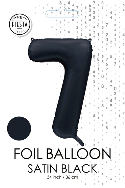 Balon z czarną figurką 7 lat, połysk 86 cm