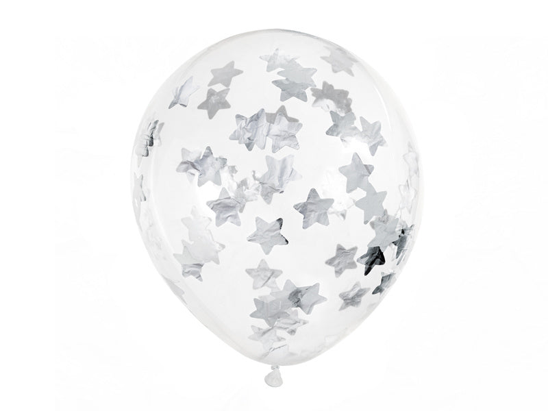 Balony konfetti srebrne gwiazdki 30cm 6szt