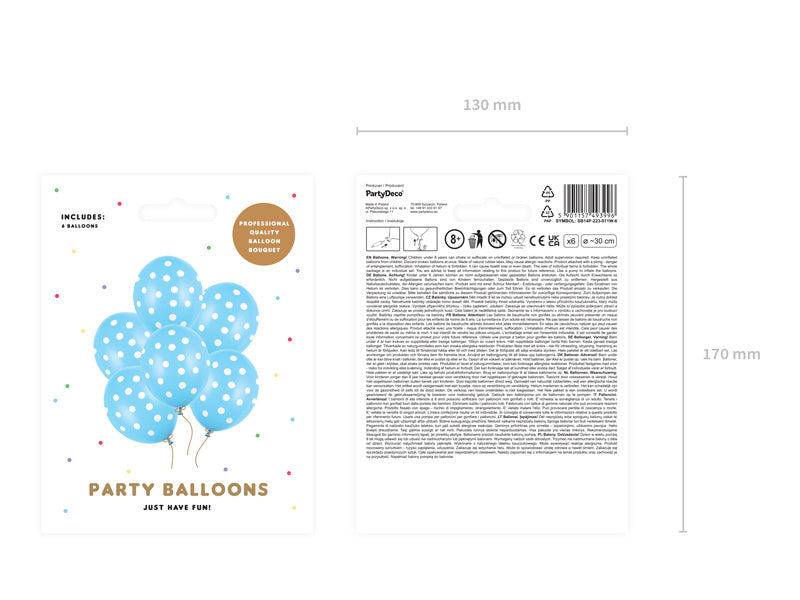 Balony jasnoniebieskie białe kropki 30cm 6szt