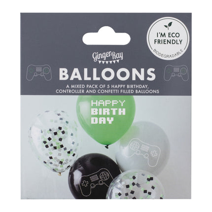 Balony na imprezę gamingową Happy Birthday 30cm 5szt