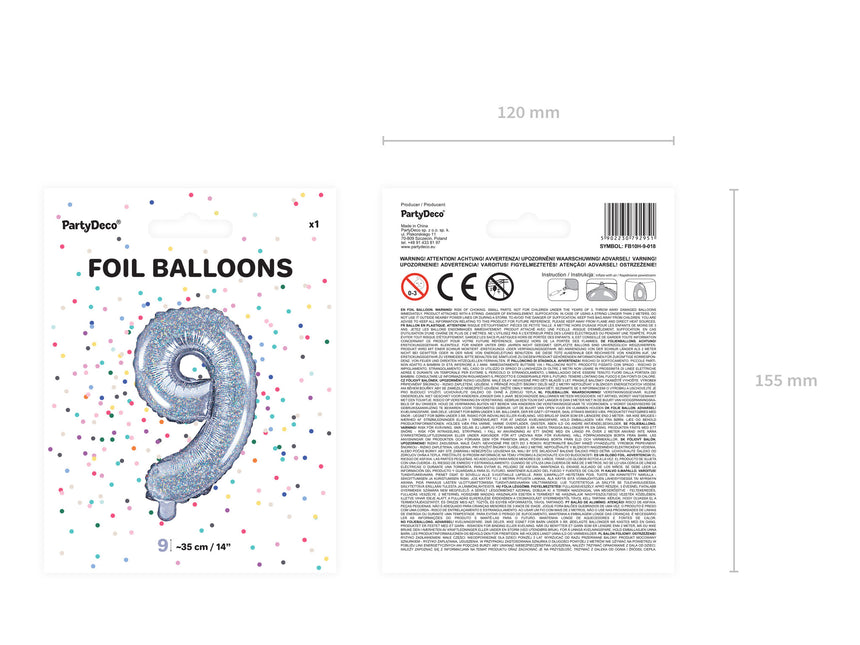 Balon foliowy Figurka 9 Holograficzny 35cm