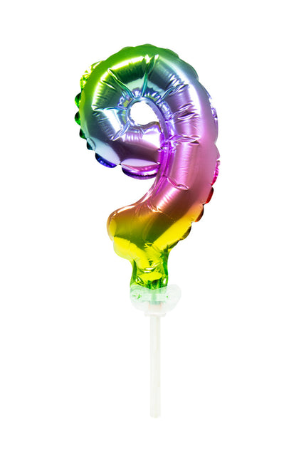 Balon foliowy Figurka 9 Rainbow 13cm z patyczkiem
