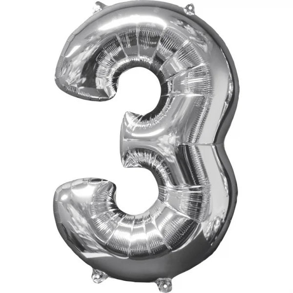 Balon foliowy Figurka 3 Srebrny 86 cm pusty
