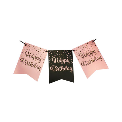 Baner Happy Birthday Różowy Czarny 6m