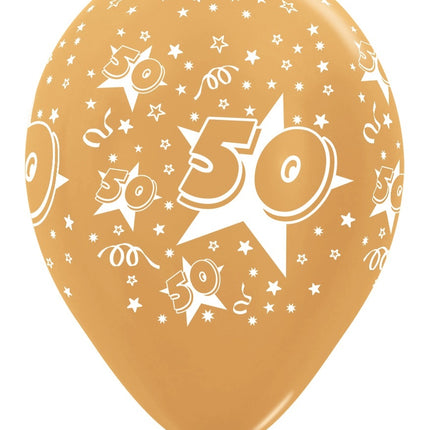 Balony numer 50 metaliczny złoty 30cm 25szt