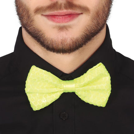 Neonowa żółta kokardka z brokatem 13 cm