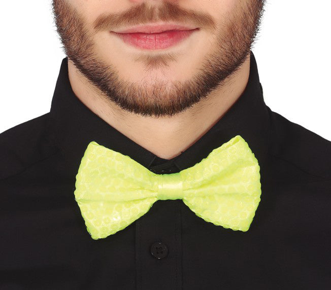 Neonowa żółta kokardka z brokatem 13 cm