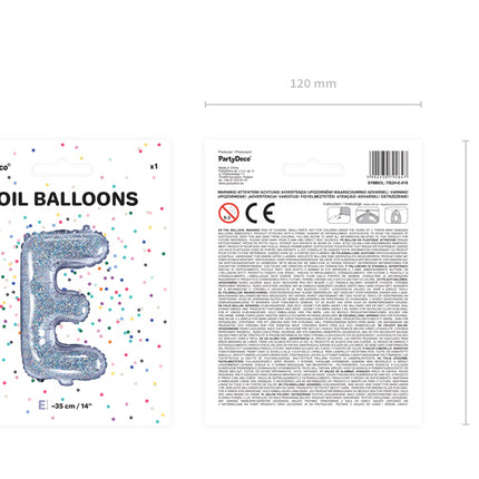 Balon foliowy litera E holograficzny pusty 35cm