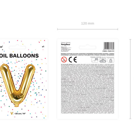 Balon foliowy litera V złoty pusty 35 cm