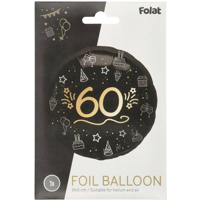 Balon helowy na 60 lat czarno-złoty pusty 45 cm