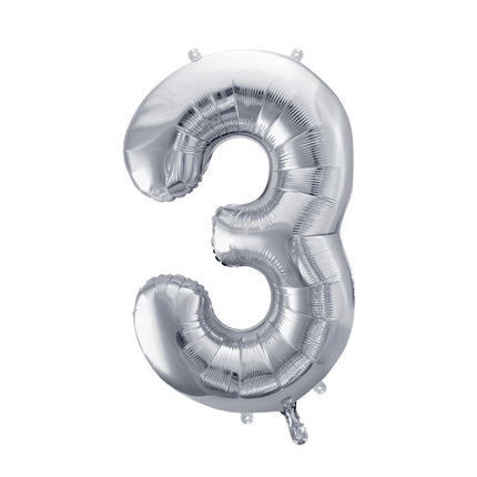Balon foliowy na 3 urodziny srebrny pusty 72 cm
