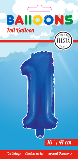 Balon foliowy Figurka 1 Niebieski 41 cm ze słomką