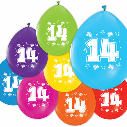 Kolorowe balony 14 lat 30 cm 8 szt.