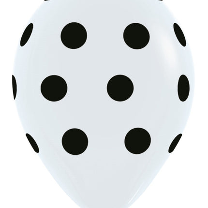 Balony białe w czarne kropki 30cm 25szt