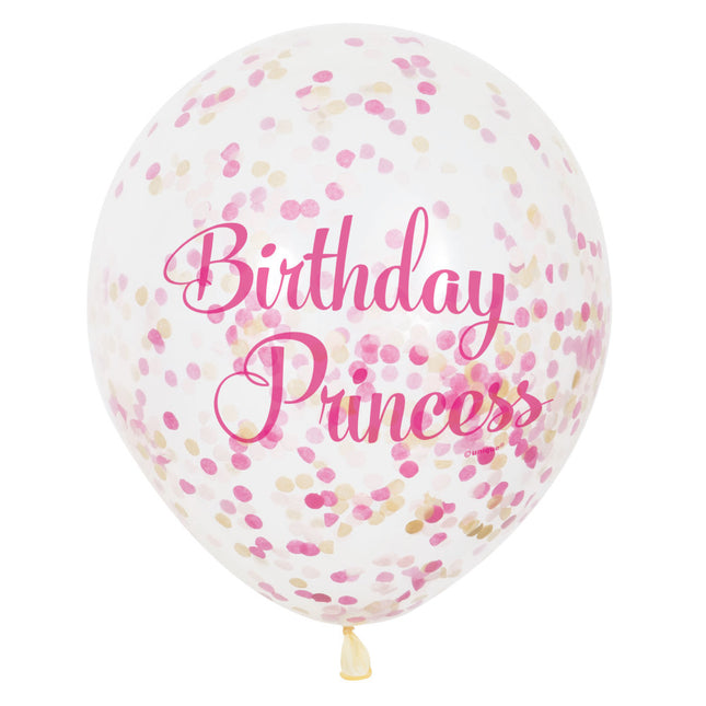 Balony z konfetti Urodziny Księżniczki 30cm 6szt