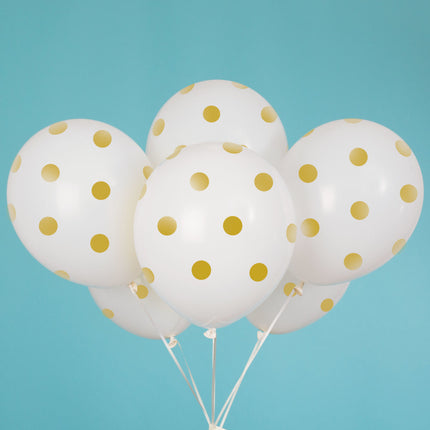 Balony białe złote kropki 30cm 6szt