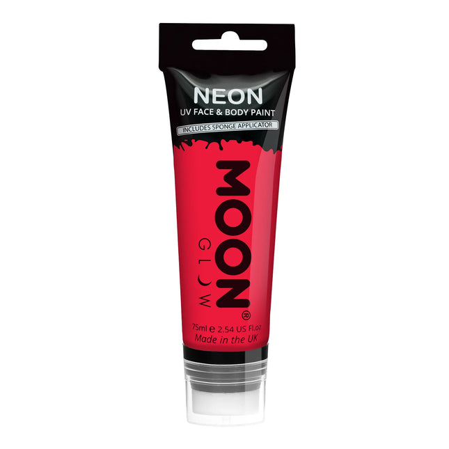 Moon Glow Neon UV Farba do twarzy z aplikatorem gąbkowym Intensywna czerwień 75ml