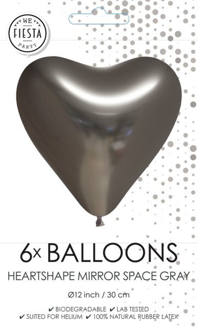 Balony serca szare 30cm 6szt
