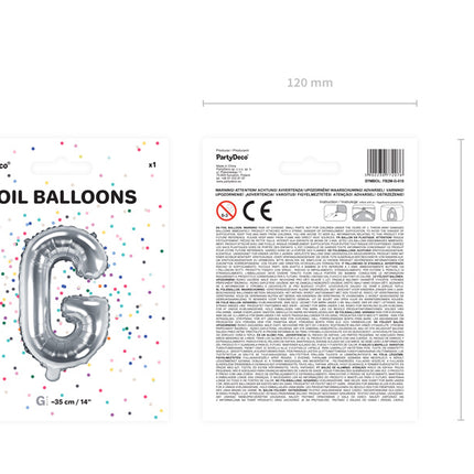 Balon foliowy litera G srebrny pusty 35 cm