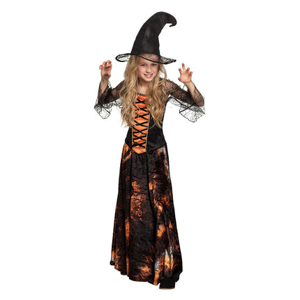 Kostium czarownicy na Halloween dla dziecka pomarańczowy