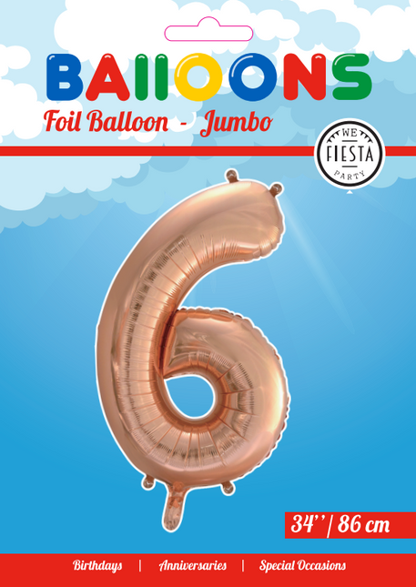 Balon foliowy Figurka 6 Rose Gold XL 86cm pusty