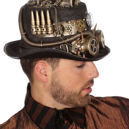 Steampunkowy kapelusz z lampą górniczą