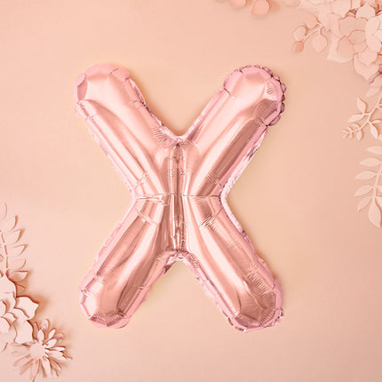 Balon foliowy litera X różowe złoto pusty 35 cm