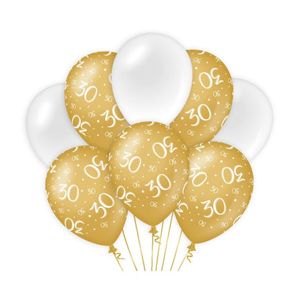 Balony na 30 lat złoto-białe 30 cm 8 szt.