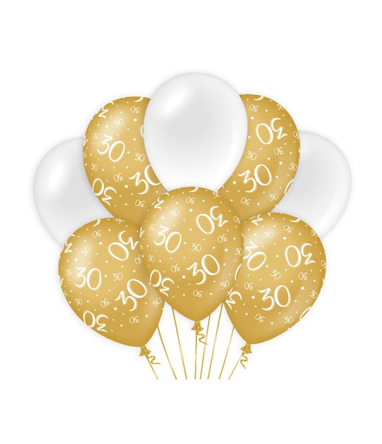 Balony na 30 lat złoto-białe 30 cm 8 szt.