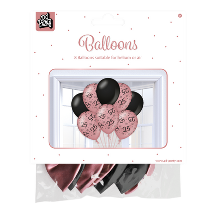Balony na 25 lat Róża Czarna 30cm 8szt